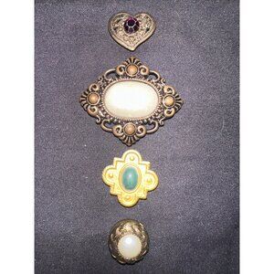 Bundle of 4 vintage gold tone multicolor cabochons random button covers